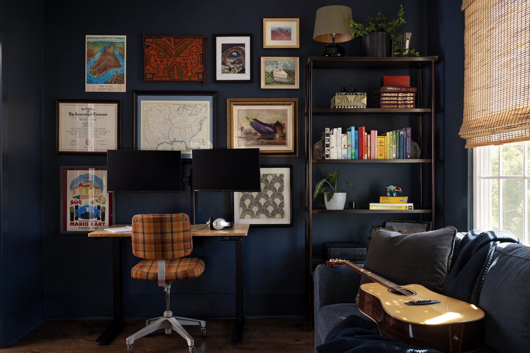 A home office designed with preloved furniture by Kristin Keyes Interiors